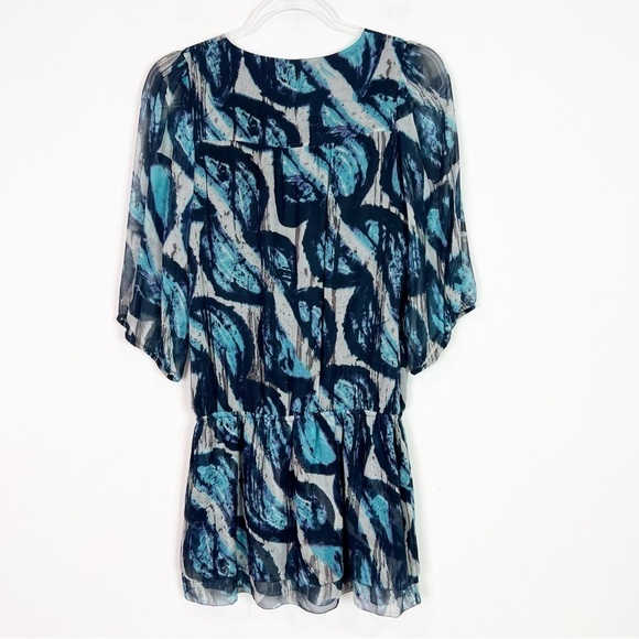 JENNY HAN SILK GREEN TEAL NAVY PATTERN FIT AND FLARE MINI DRESS WOMENS SZ SMALL - Picture 5 of 6